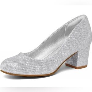 IDIFU Glittering Silver Block Heels